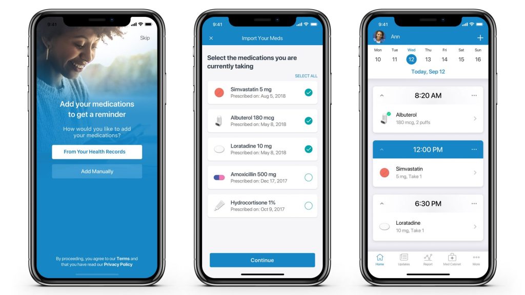 Digital Tools to Simplify Caregiving | 3 phone screens showing the Medisafe app | Good Comfort